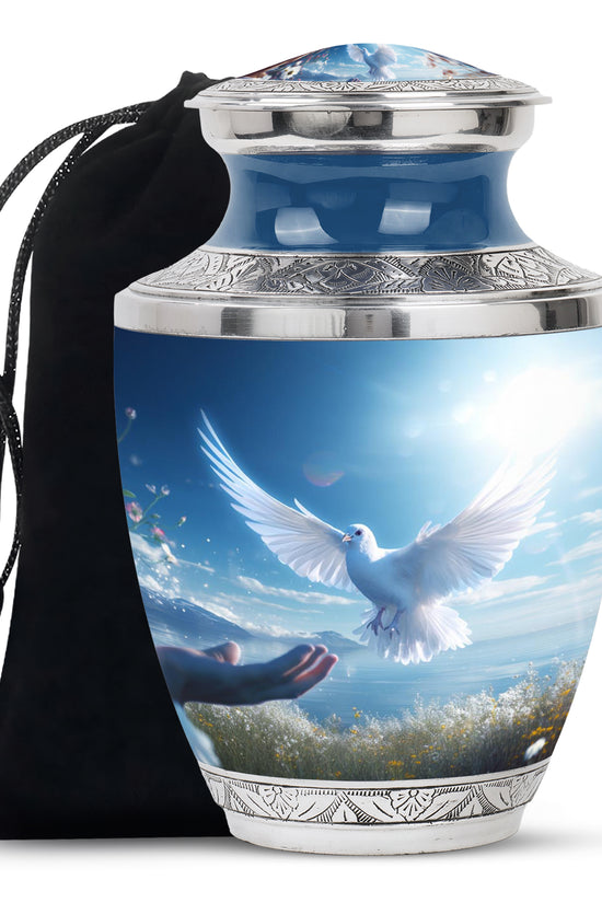 Spiritual White Dove Cremation Urn - Scenic Nature Memorial Urn For Burial