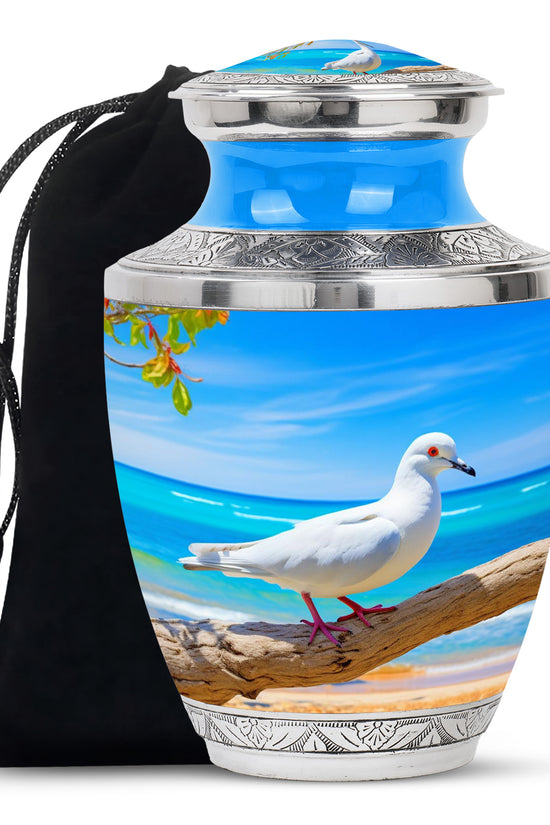 Dove Large Cremation Urn - Blue Aluminum Funeral Urn For Ashes