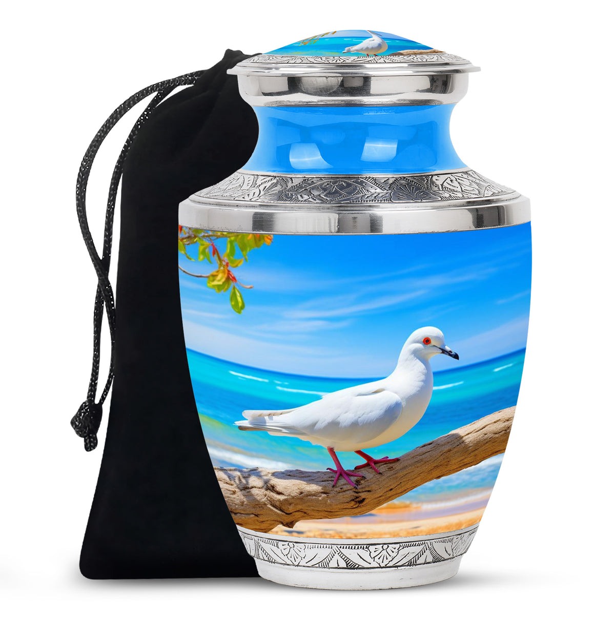 Dove Large Cremation Urn - Blue Aluminum Funeral Urn For Ashes