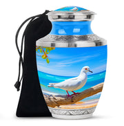 Dove Large Cremation Urn - Blue Aluminum Funeral Urn For Ashes