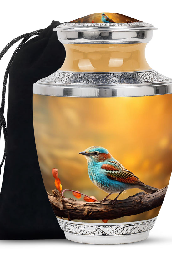 Blue Sparrow Bird Memorial Urn - Decorative Funeral Urn For Human Ashes