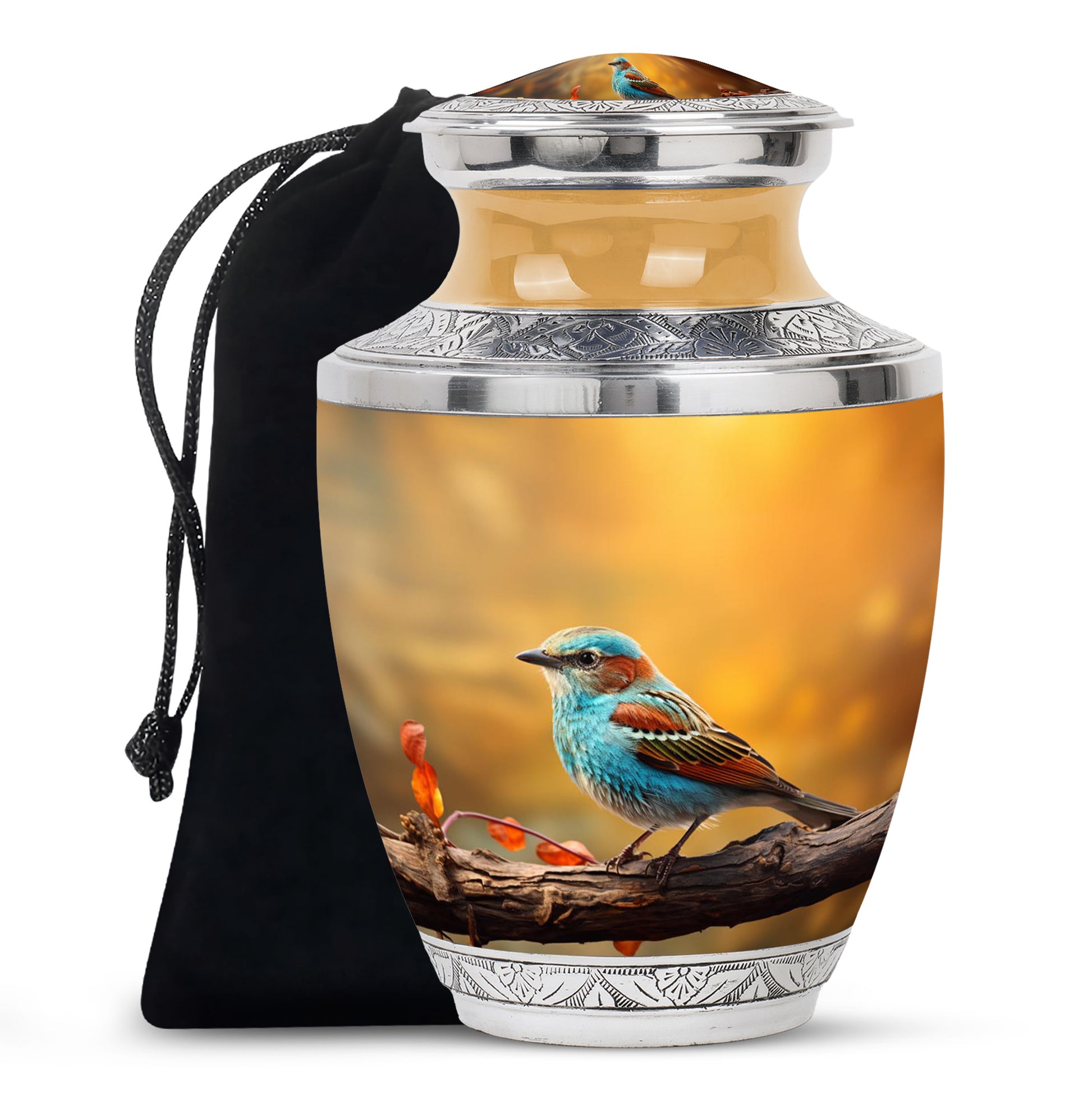 Blue Sparrow Bird Memorial Urn - Decorative Funeral Urn For Human Ashes