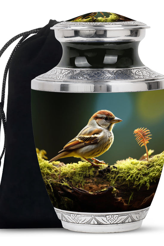Forest Sparrow Cremation Urn - Nature Funeral Urn For Adult Ashes