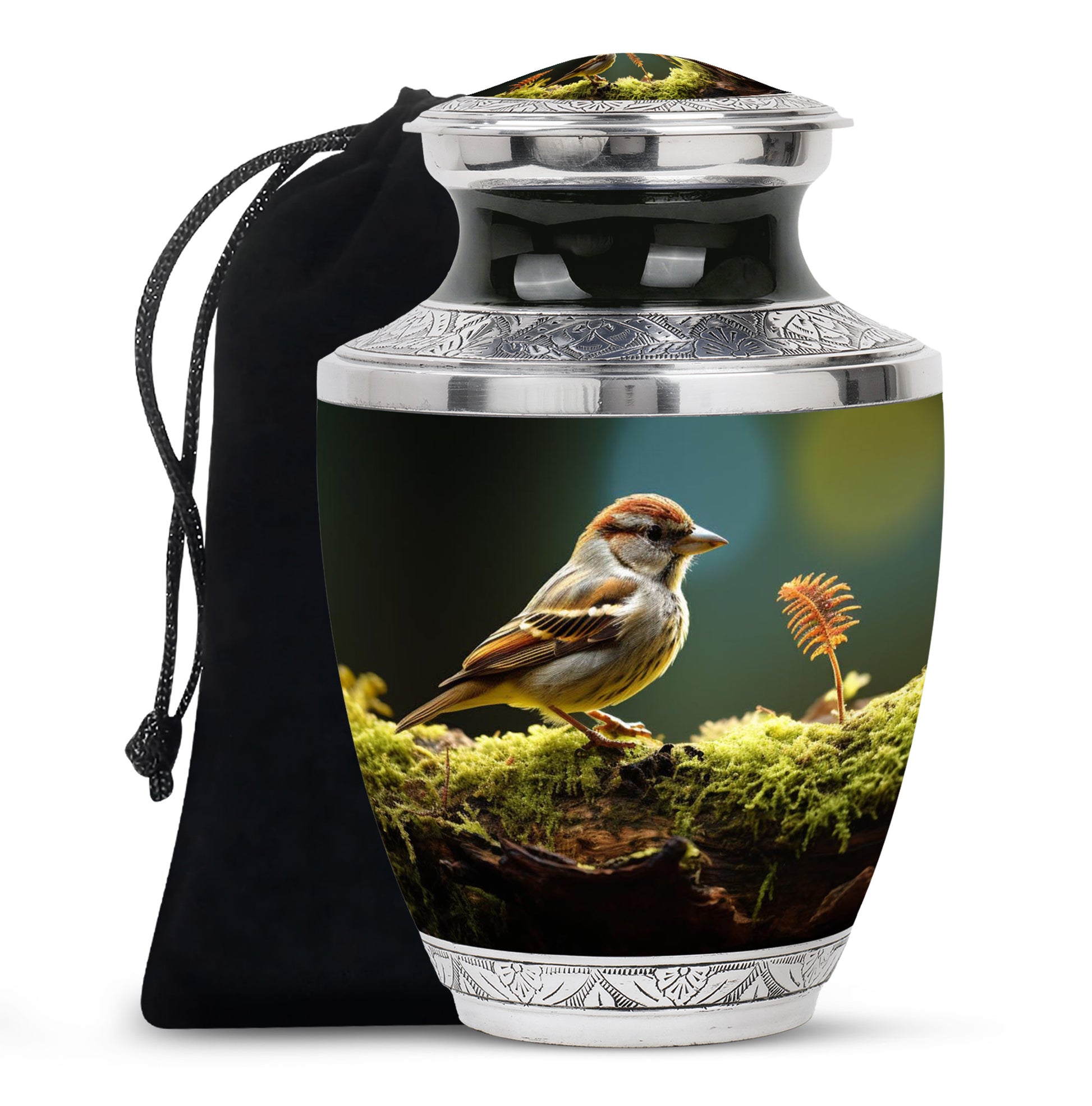 Forest Sparrow Cremation Urn - Nature Funeral Urn For Adult Ashes