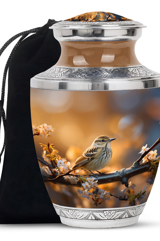 Sparrow Bird Theme Funeral Urn - Aluminium Funeral Urn For Loved Ones