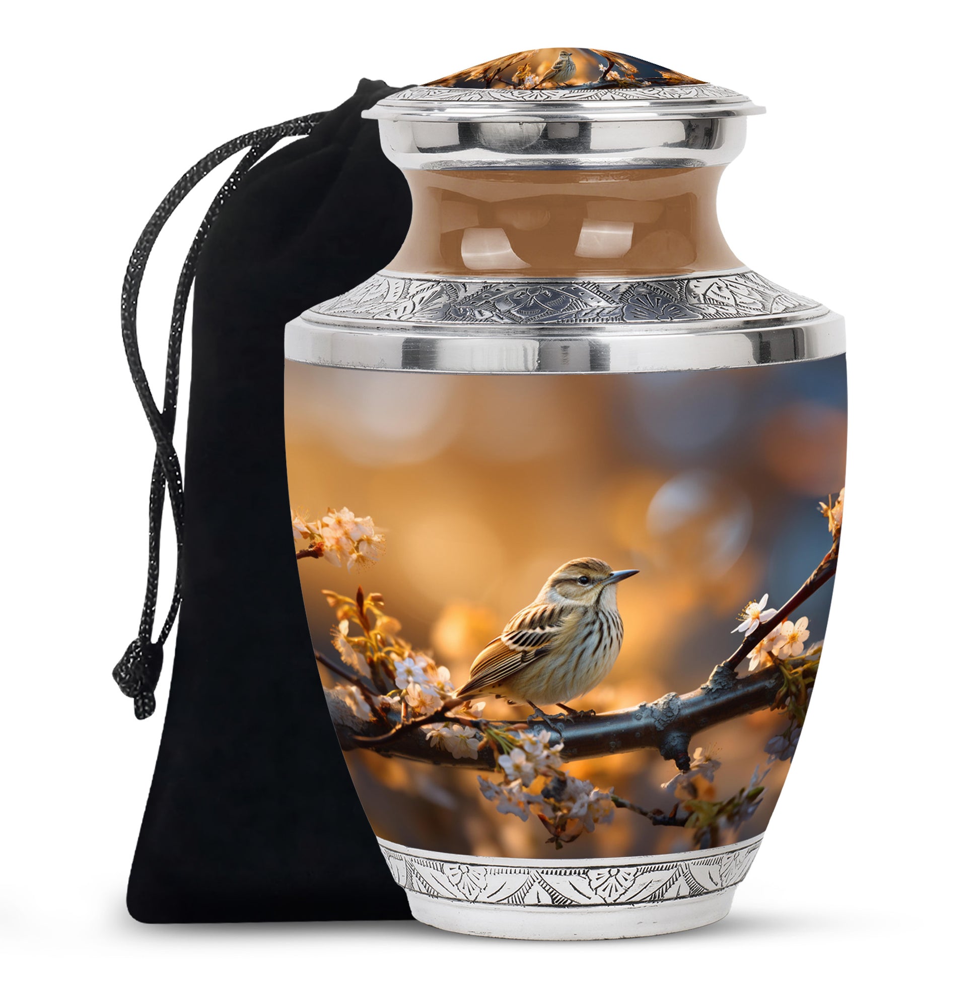 Sparrow Bird Theme Funeral Urn - Aluminium Funeral Urn For Loved Ones