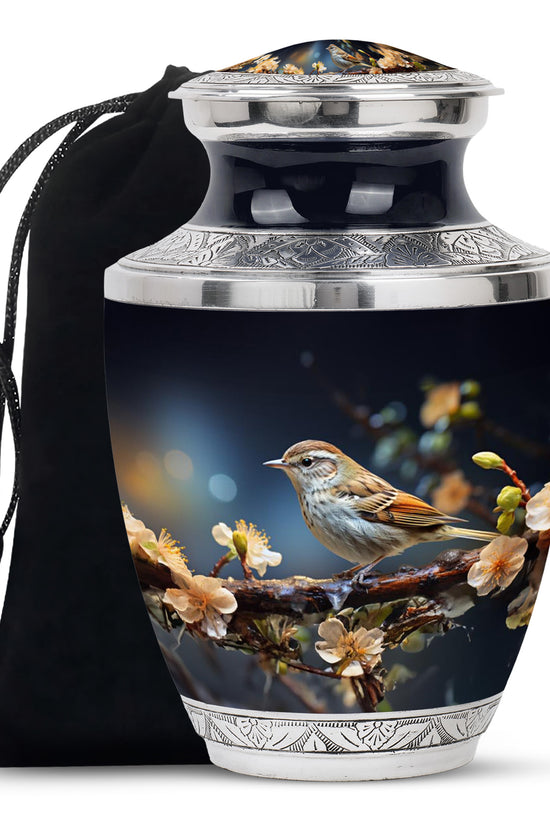 Scenic Sparrow Bird Memorial Urn - Decorative Cremation Urn For Ashes