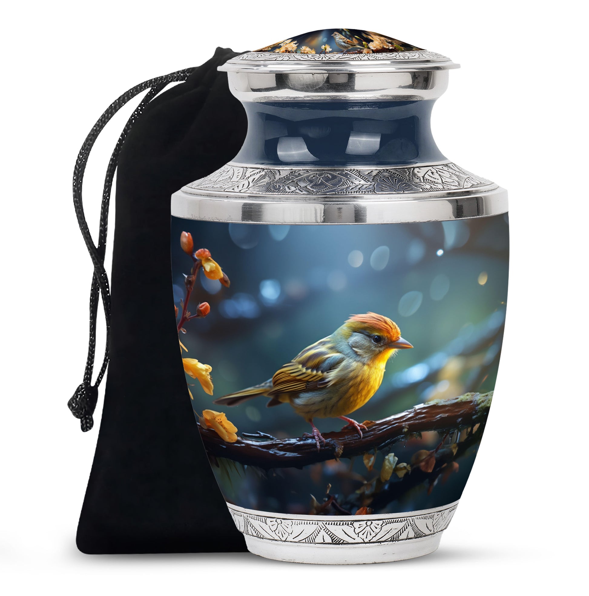 Elegant Sparrow Bird Memorial Urn - Aluminium Ashes Urn For Adults Ashes