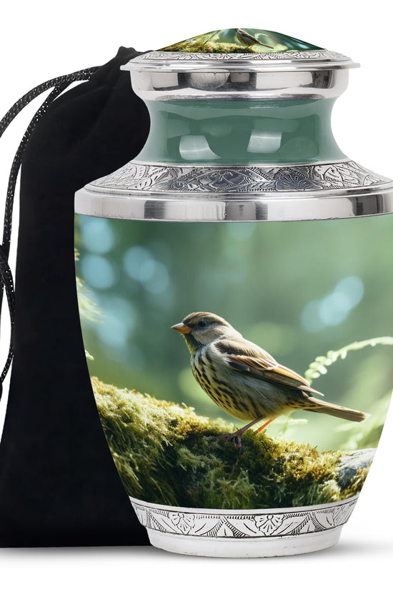 Forest Sparrow Funeral Urn - Aluminium Memorial Urn For Adult Ashes