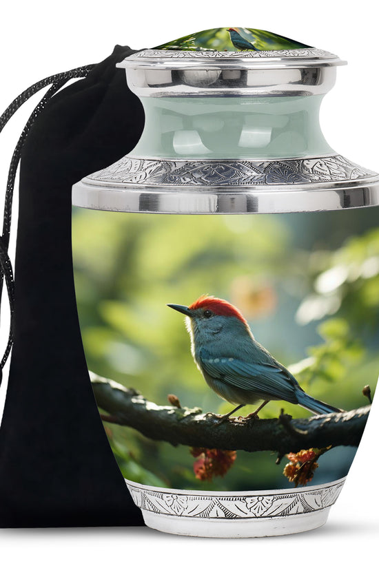 Green Sparrow Bird Memorial Urn - Large Funeral Urn For Human Ashes