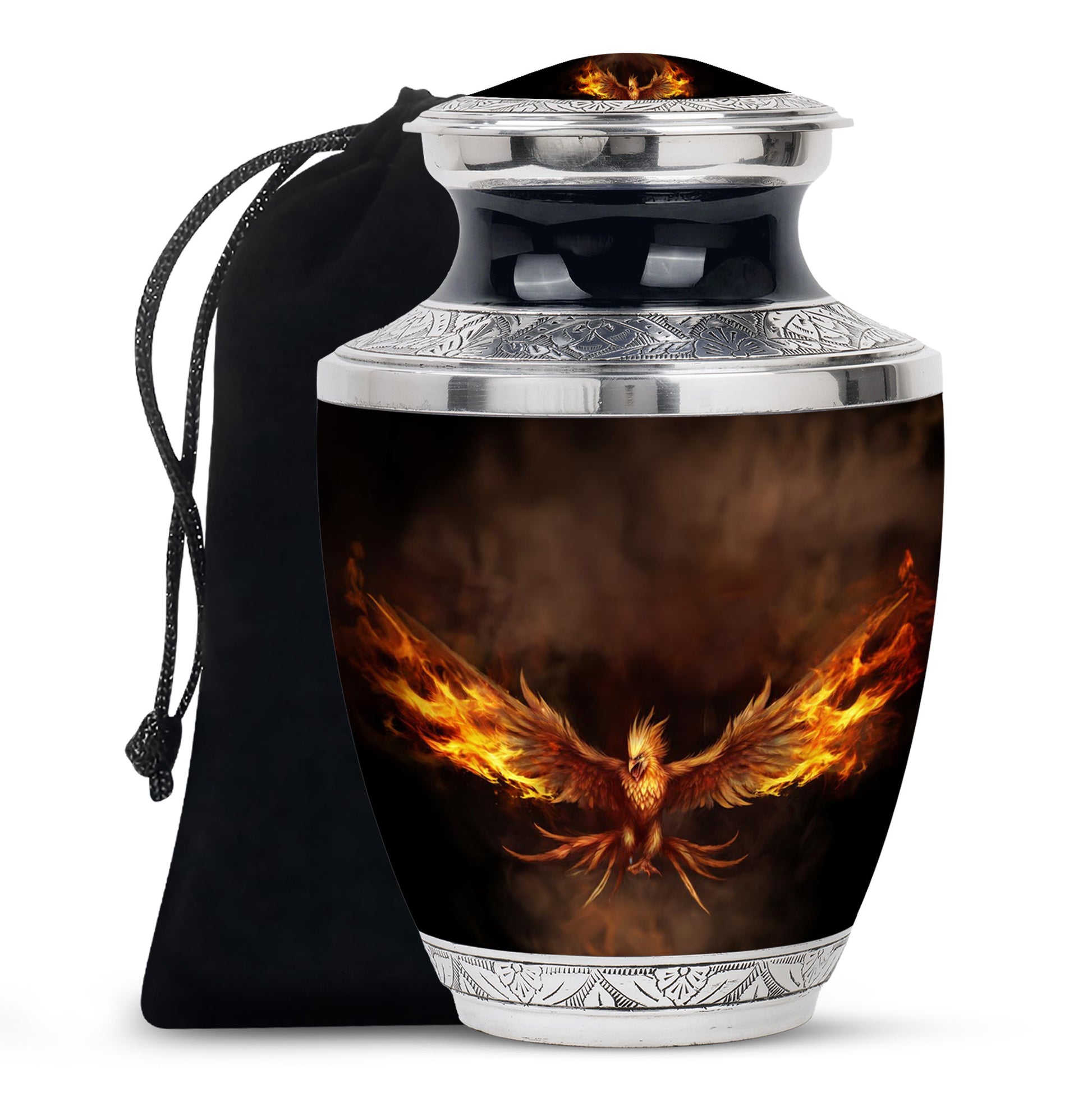 Phoenix Cremation Urn - Black Aluminium Urn For Adult Ashes