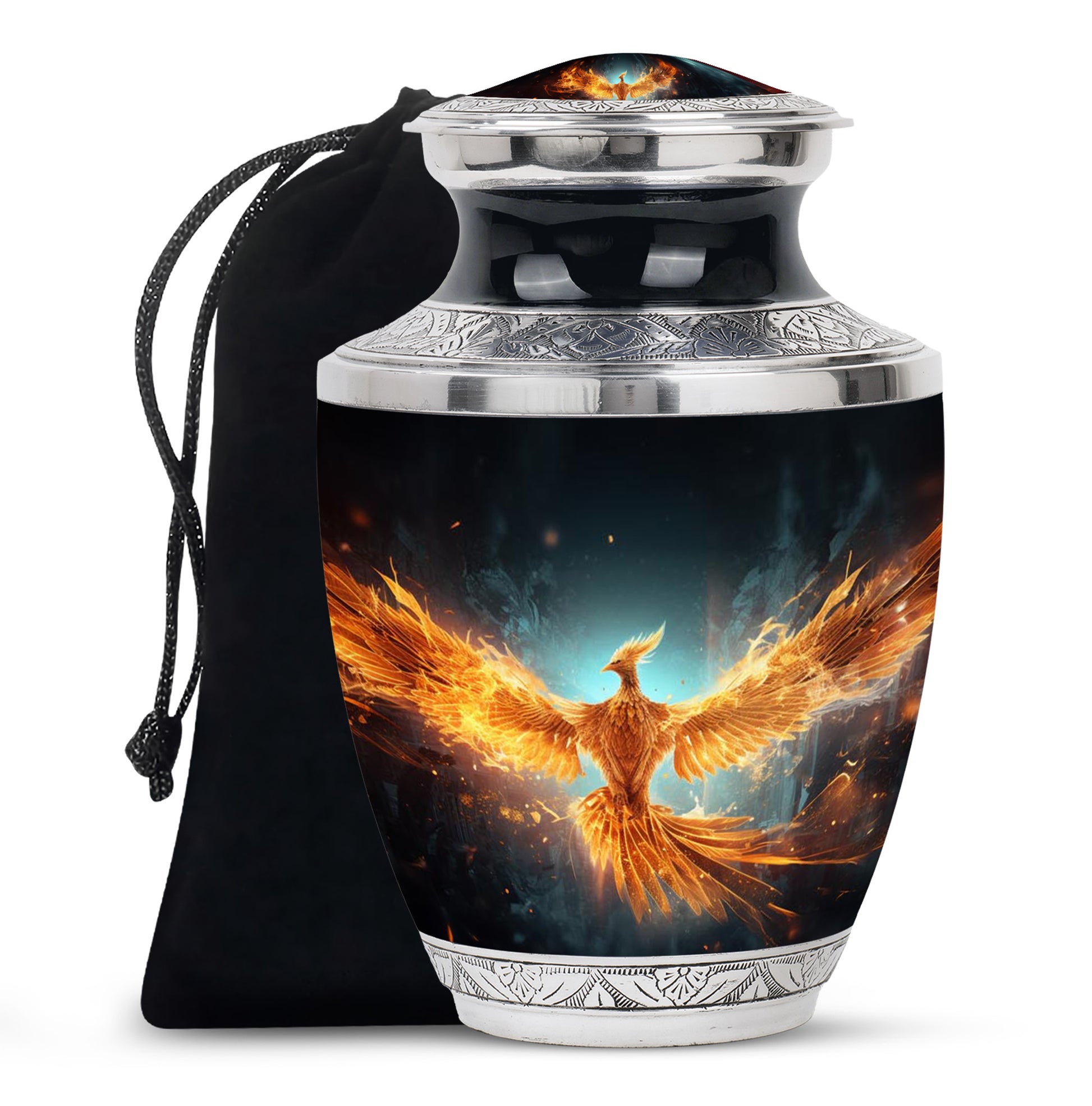 Golden Flame Funeral Urn - Decorative Ashes Urn For Men & Women