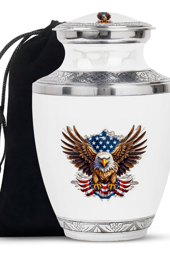 Artistic American Eagle Funeral Urn - White Aluminium Cremation Urn For Ashes