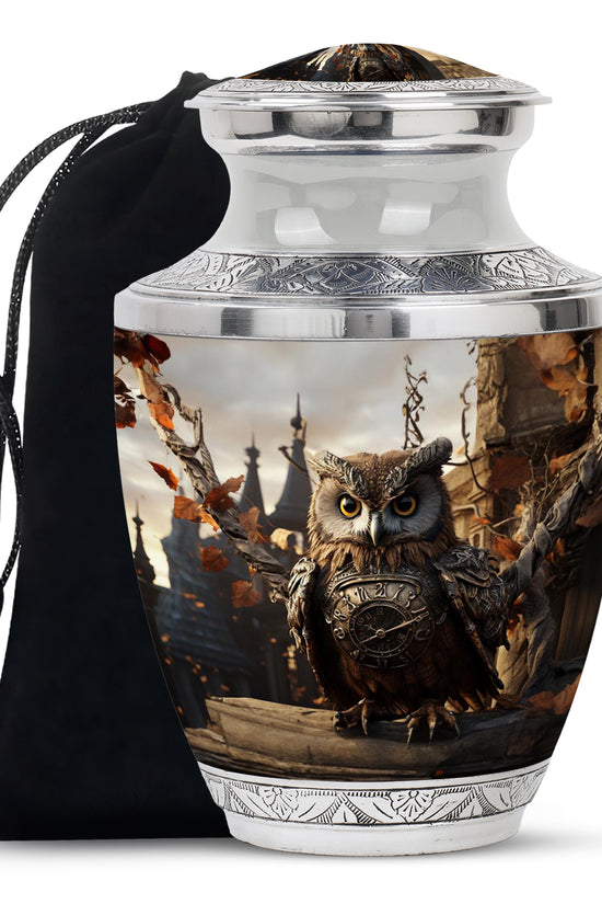 Owl Theme Memorial Urn - Vintage Cremation Ashes Urn For Human Ashes