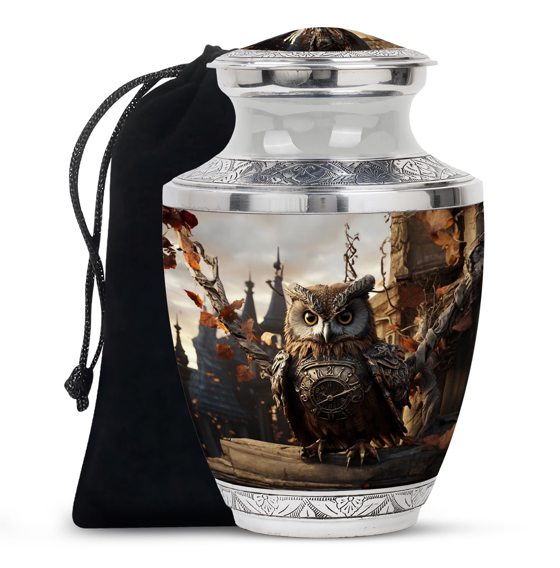 Owl Theme Memorial Urn - Vintage Cremation Ashes Urn For Human Ashes