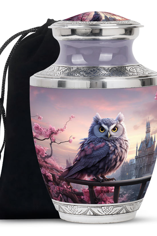 Purple Owl Cremation Urn - Elegant Memorial Urn For Human Ashes