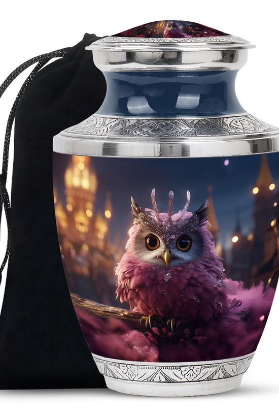 Pink Owl Cremation Urn - Elegant Memorial Urn For Burial
