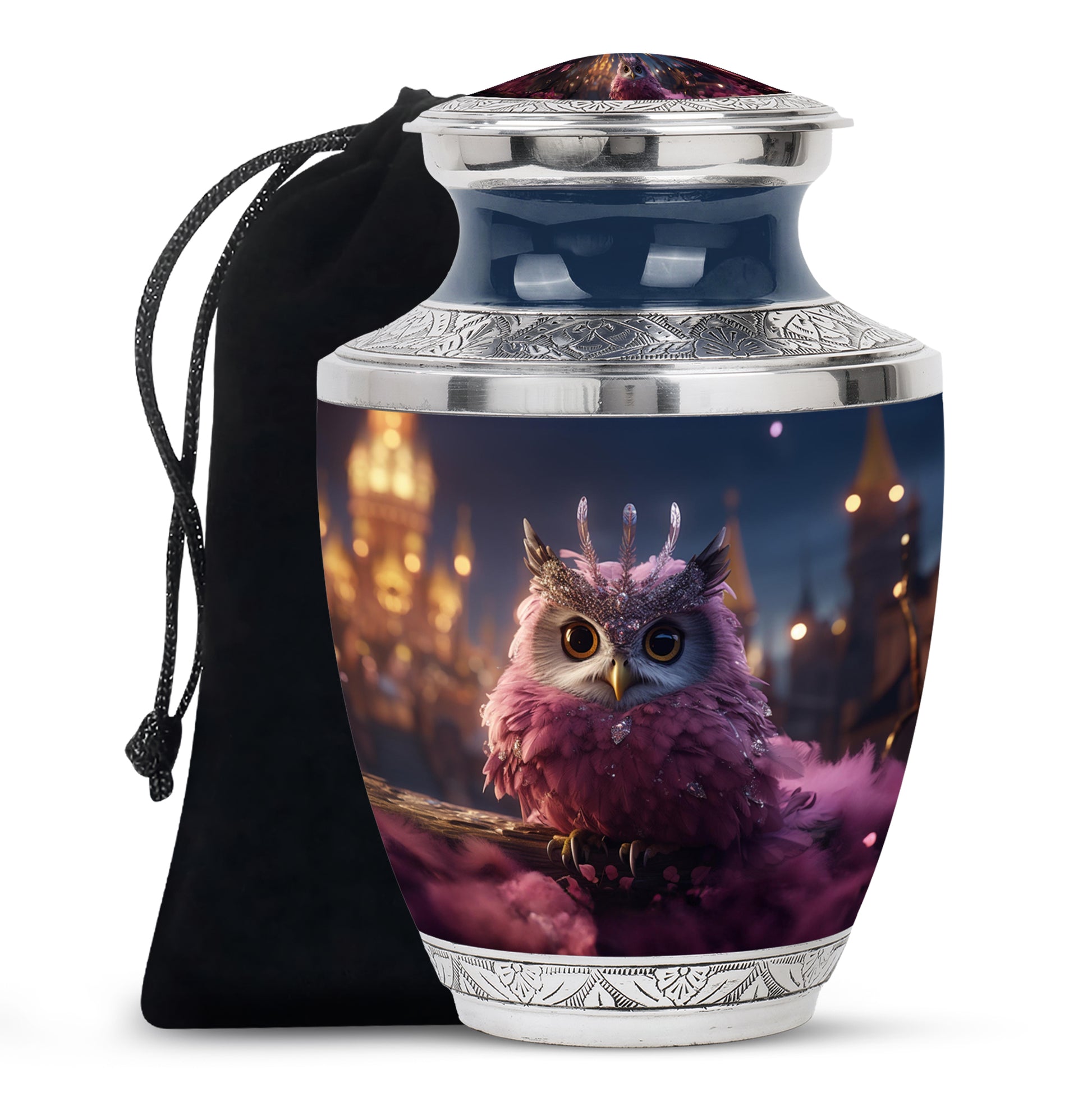 Pink Owl Cremation Urn - Elegant Memorial Urn For Burial