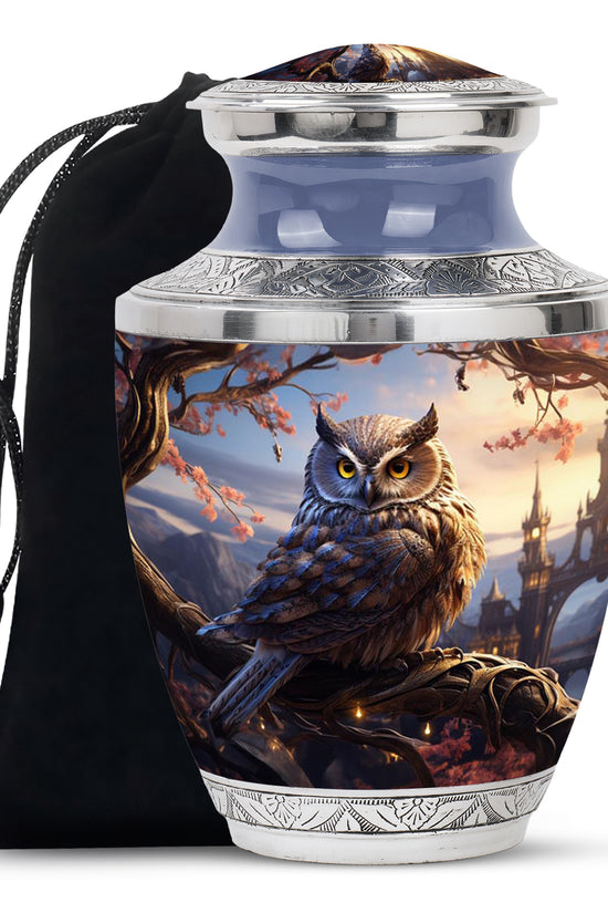 Mystical Owl Memorial Urn - Scenic Cremation Urn For Adults