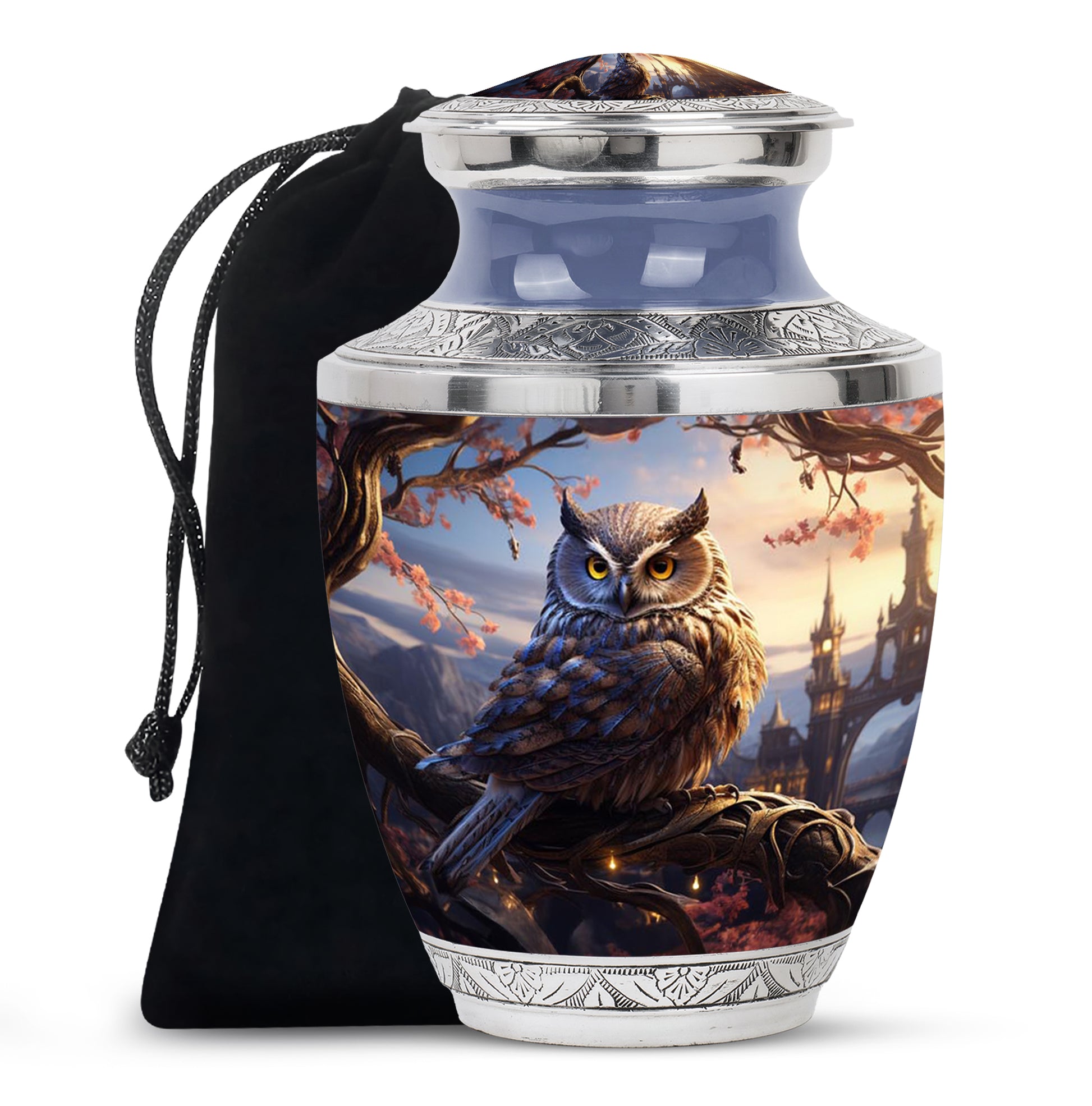 Mystical Owl Memorial Urn - Scenic Cremation Urn For Adults