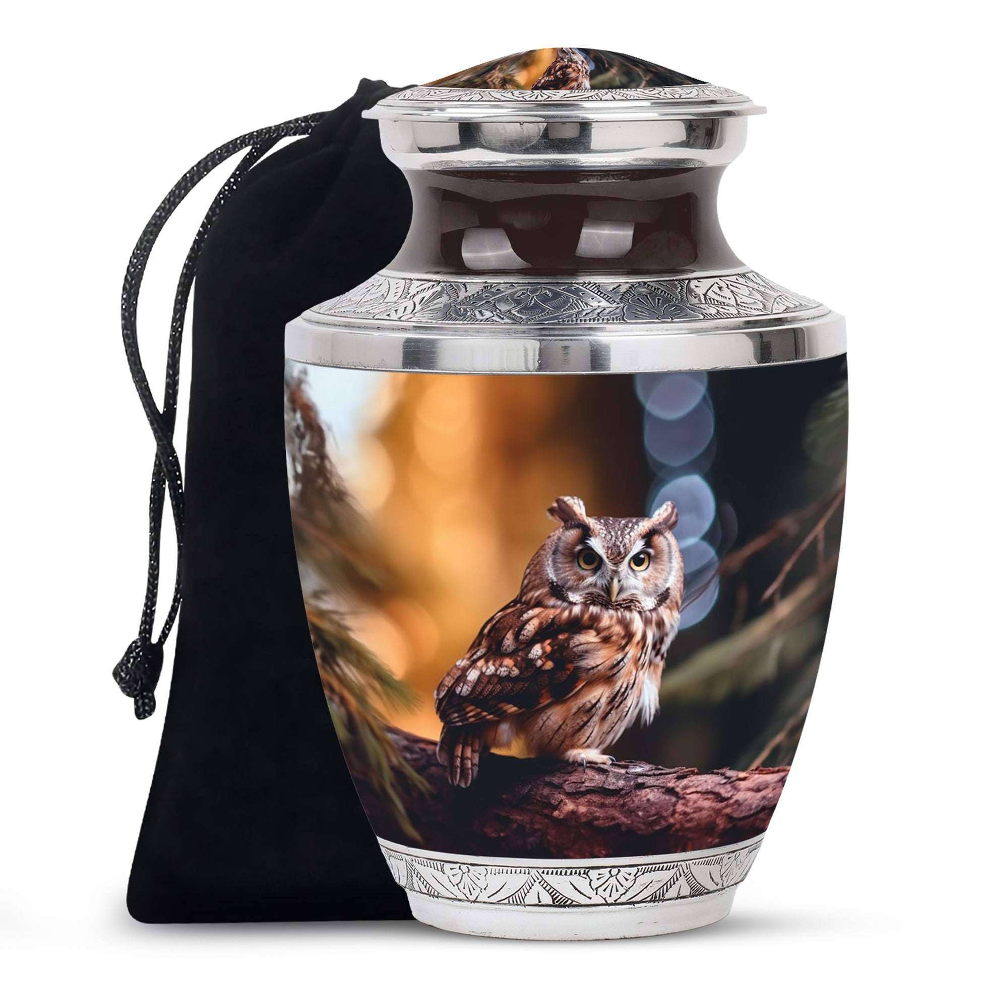 Blue Flower Theme Aluminium Funeral Urn - Human Ashes Adult Memorial Urn