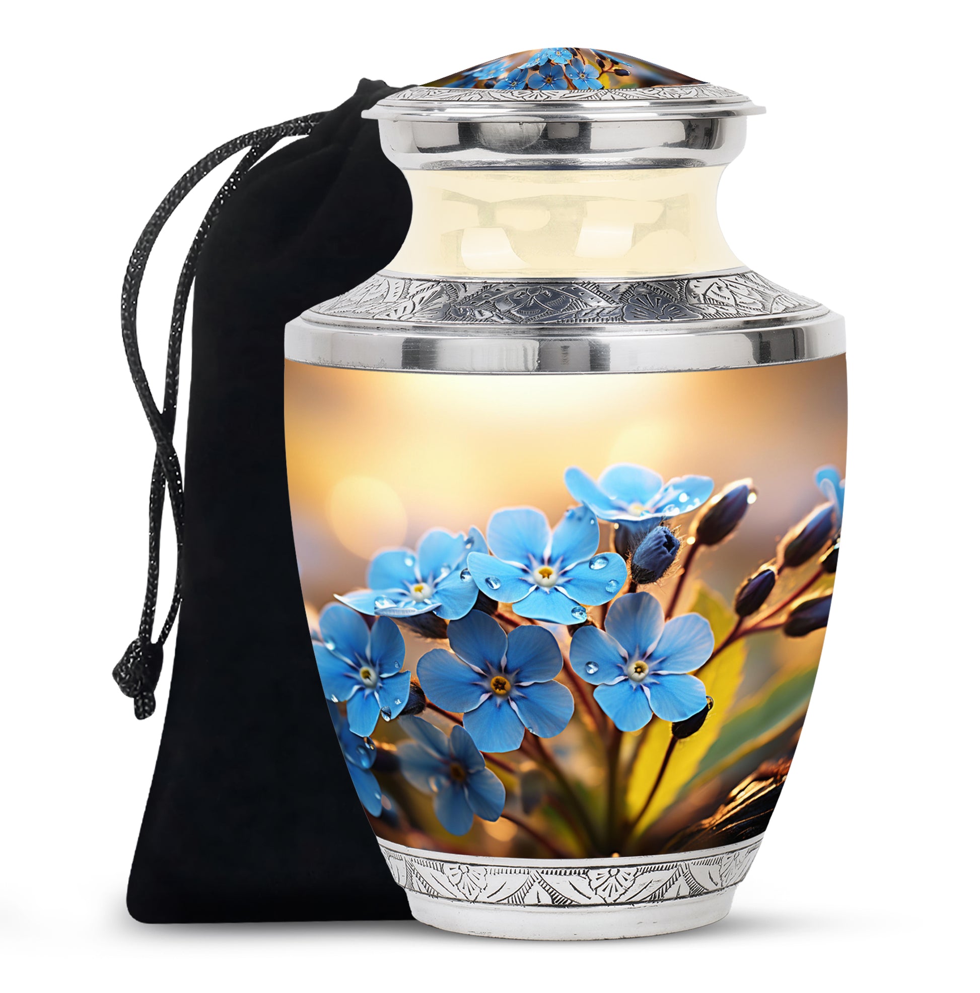 Scorpion Grass Memorial Urn - Elegant Floral Funeral Urn For Adult Ashes