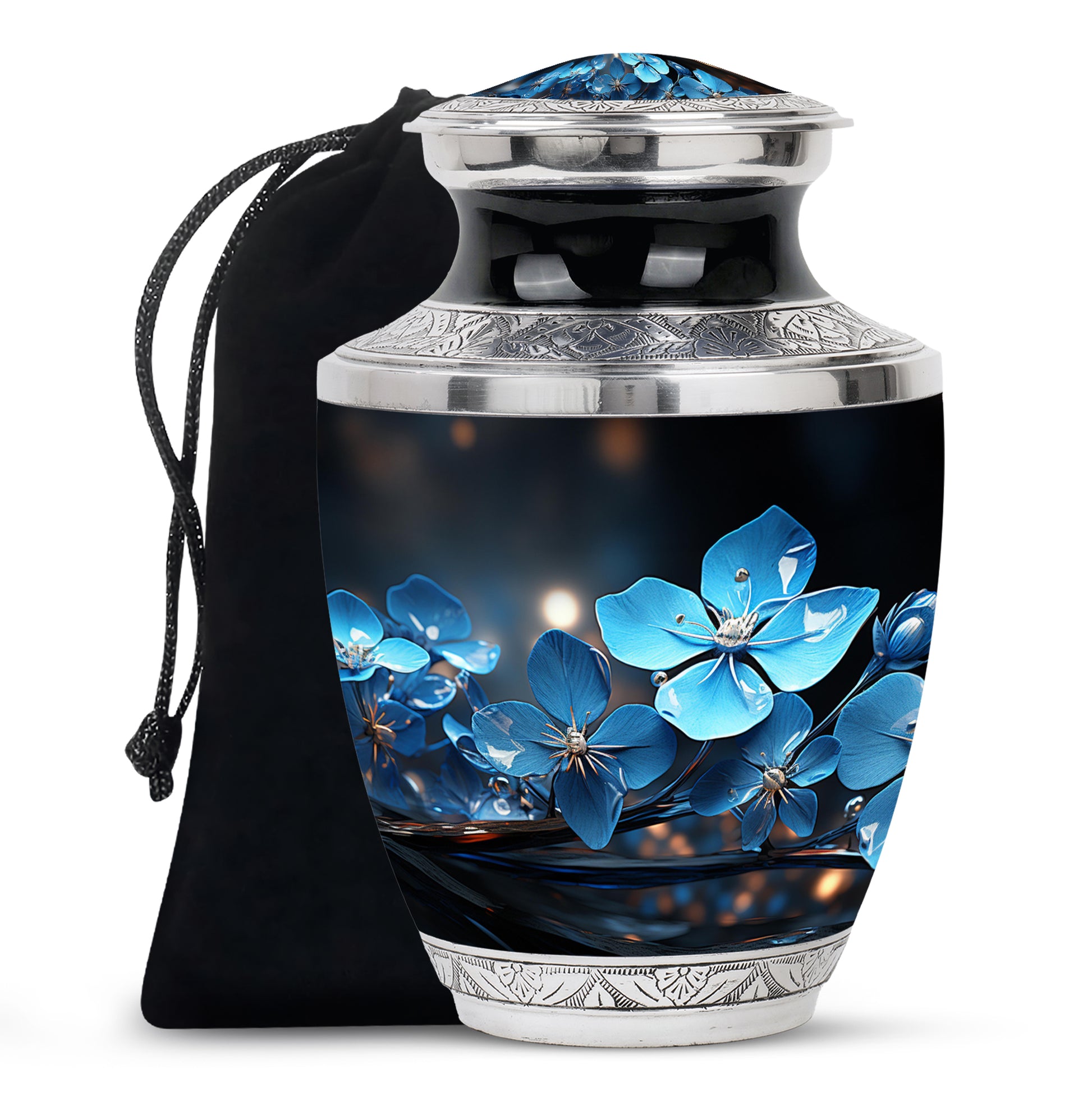 Scorpion Grass Floral Funeral Urn - Decorative Memorial Urn For Ashes