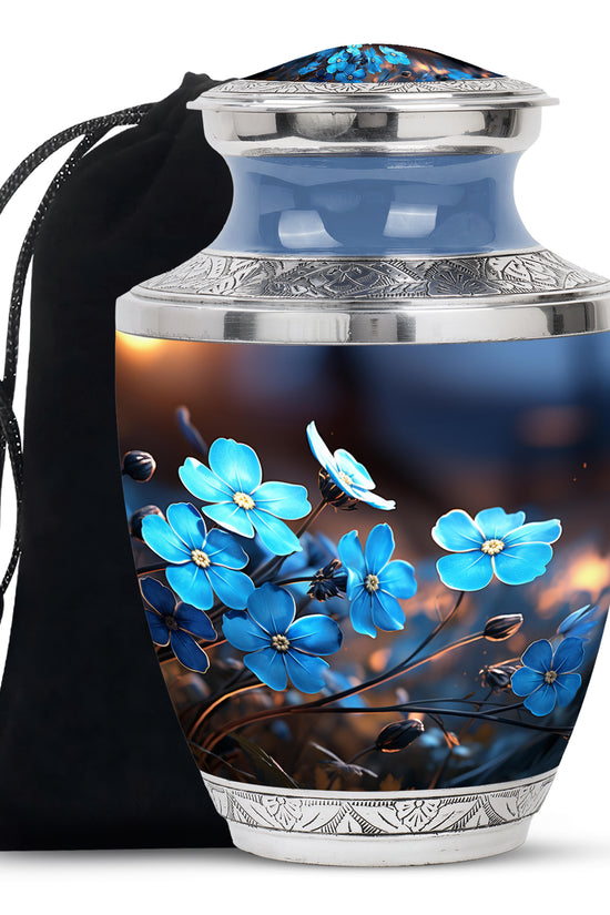 Blue Flower Large Cremation Urn - Memorial Urn For Adult Ashes