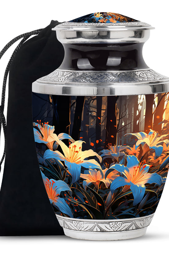 Floral Lily Memorial Urn - Cremation Urn For Human Ashes