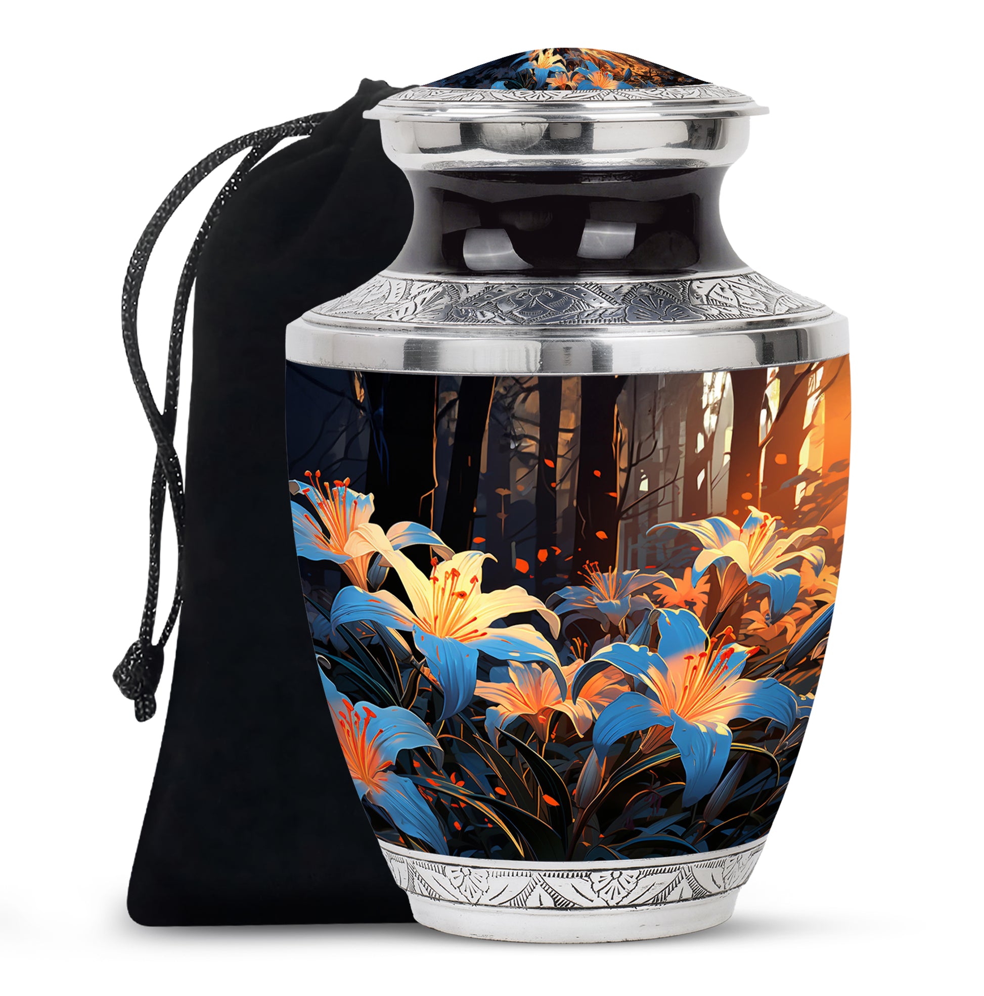 Floral Lily Memorial Urn - Cremation Urn For Human Ashes