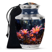 White Lily Cremation Aluminum Urn - Large Funeral Urn For Ashes