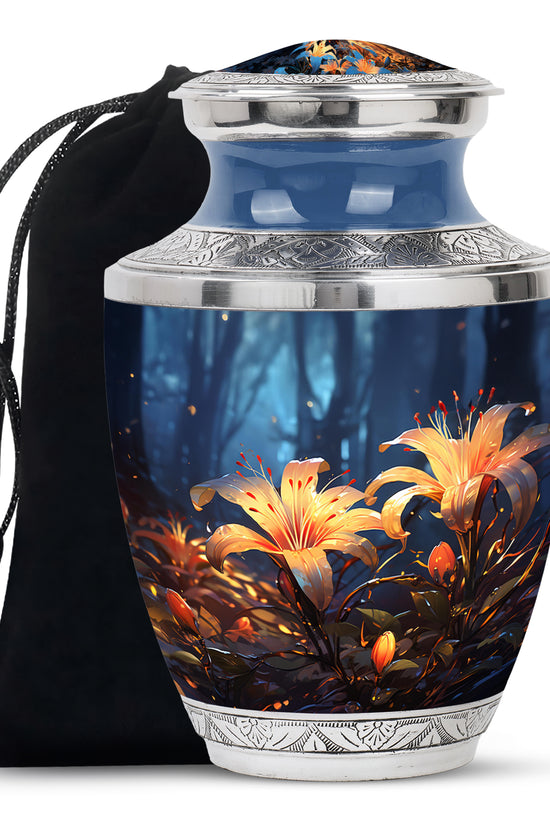 Lily Flower Large Urn For Ashes - Decorative Aluminium Memorial Urn