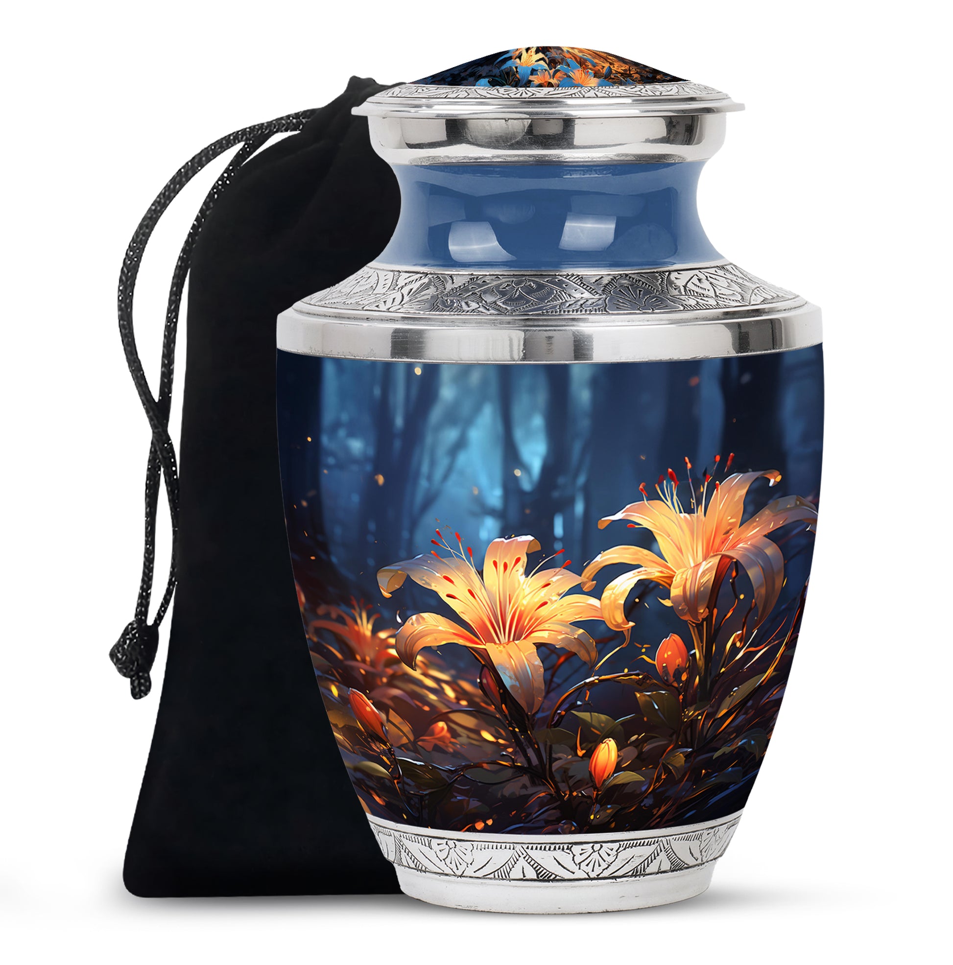 Lily Flower Large Urn For Ashes - Decorative Aluminium Memorial Urn