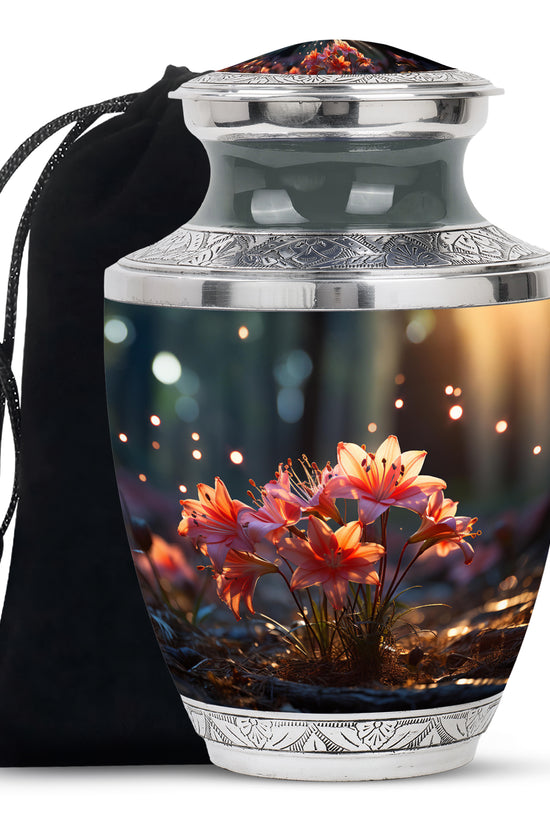 Pretty Lily Cremation Urn - Aluminium Funeral Urn For Loved Ones