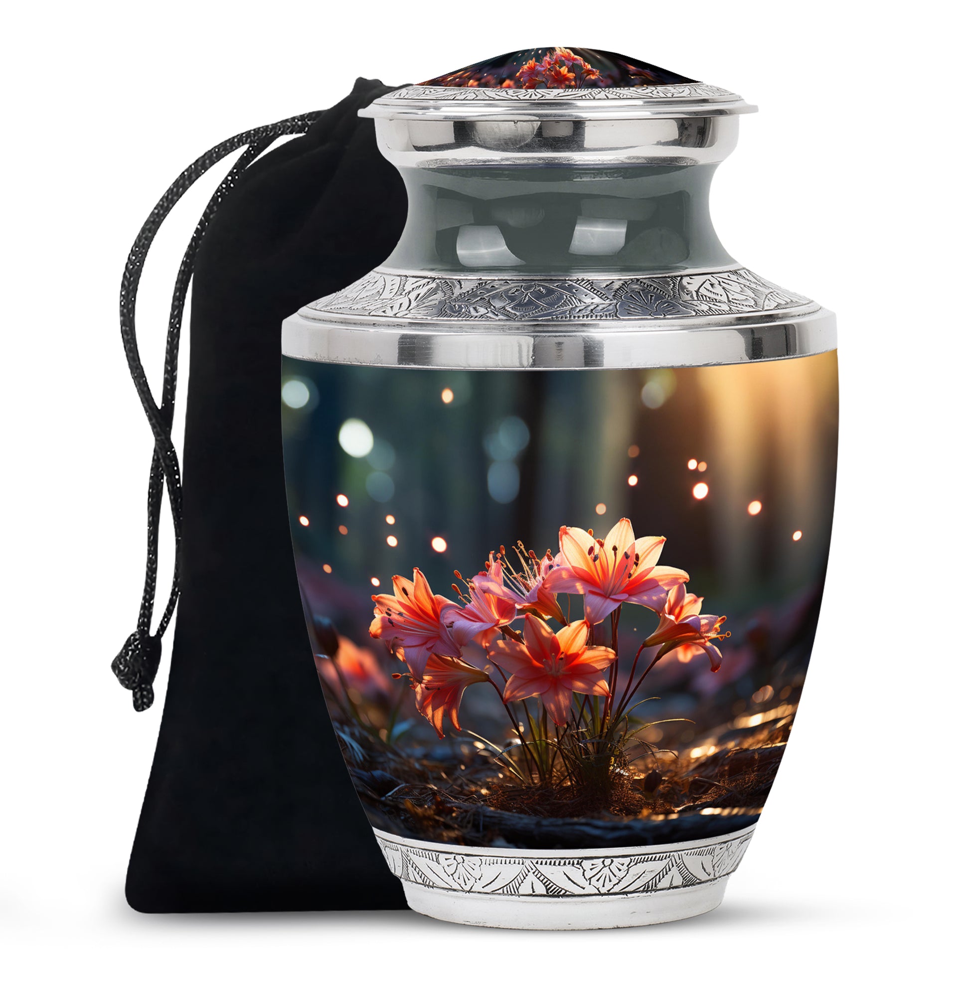 Pretty Lily Cremation Urn - Aluminium Funeral Urn For Loved Ones