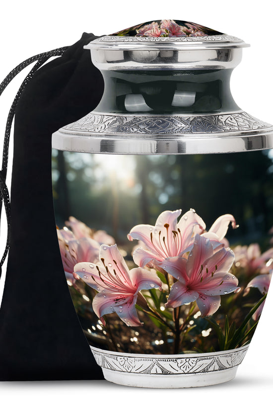 Pink Lily Funeral Urn For Ashes - Large Memorial Urn For Ashes