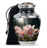 Pink Lily Funeral Urn For Ashes - Large Memorial Urn For Ashes