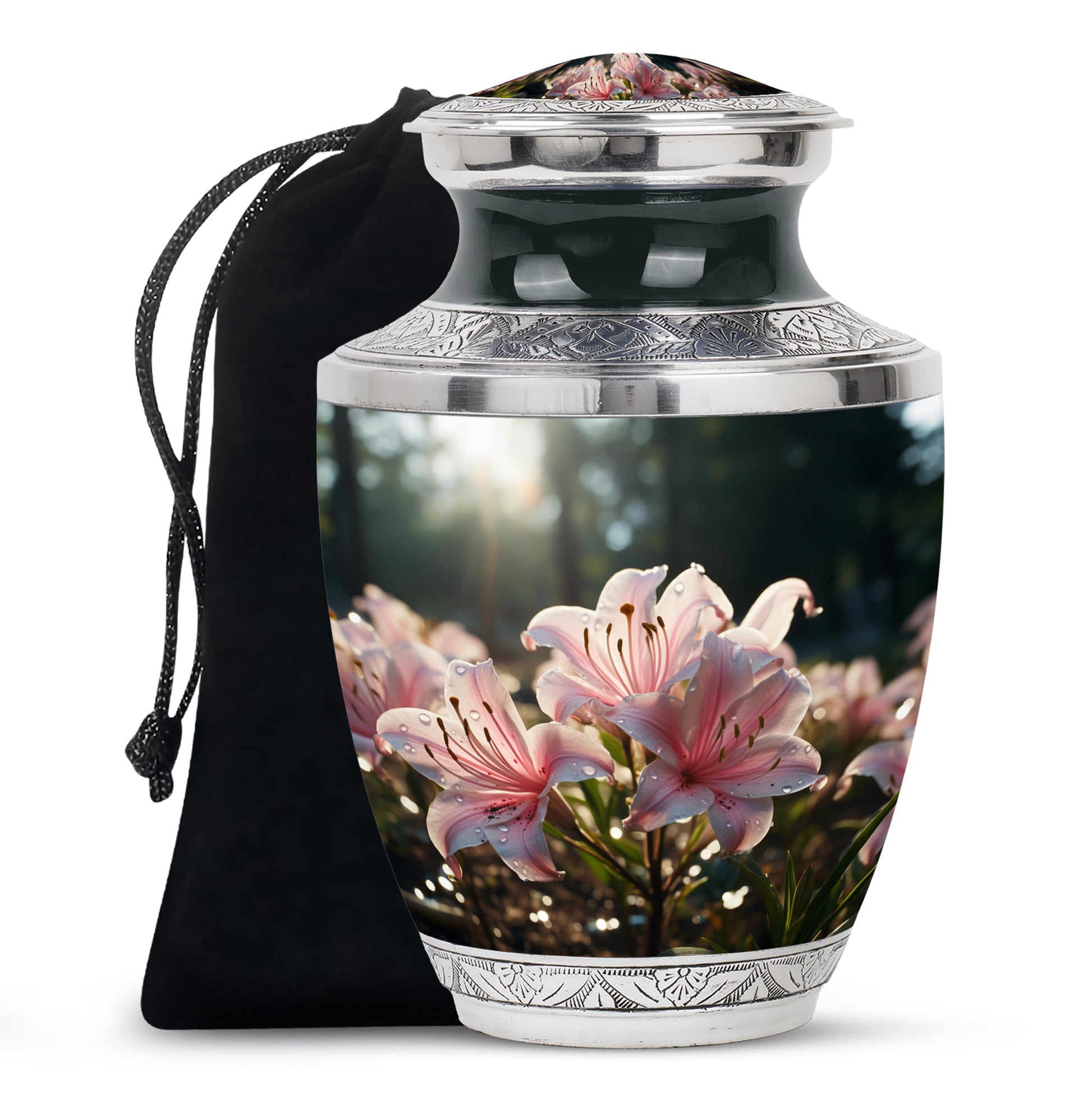 Pink Lily Funeral Urn For Ashes - Large Memorial Urn For Ashes