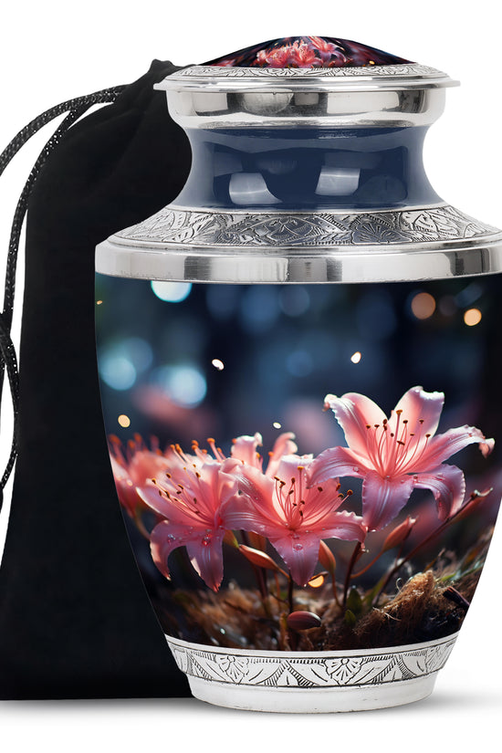 Soft Pink Lily Funeral Urn For Ashes - Decorative Adult Cremation Urn