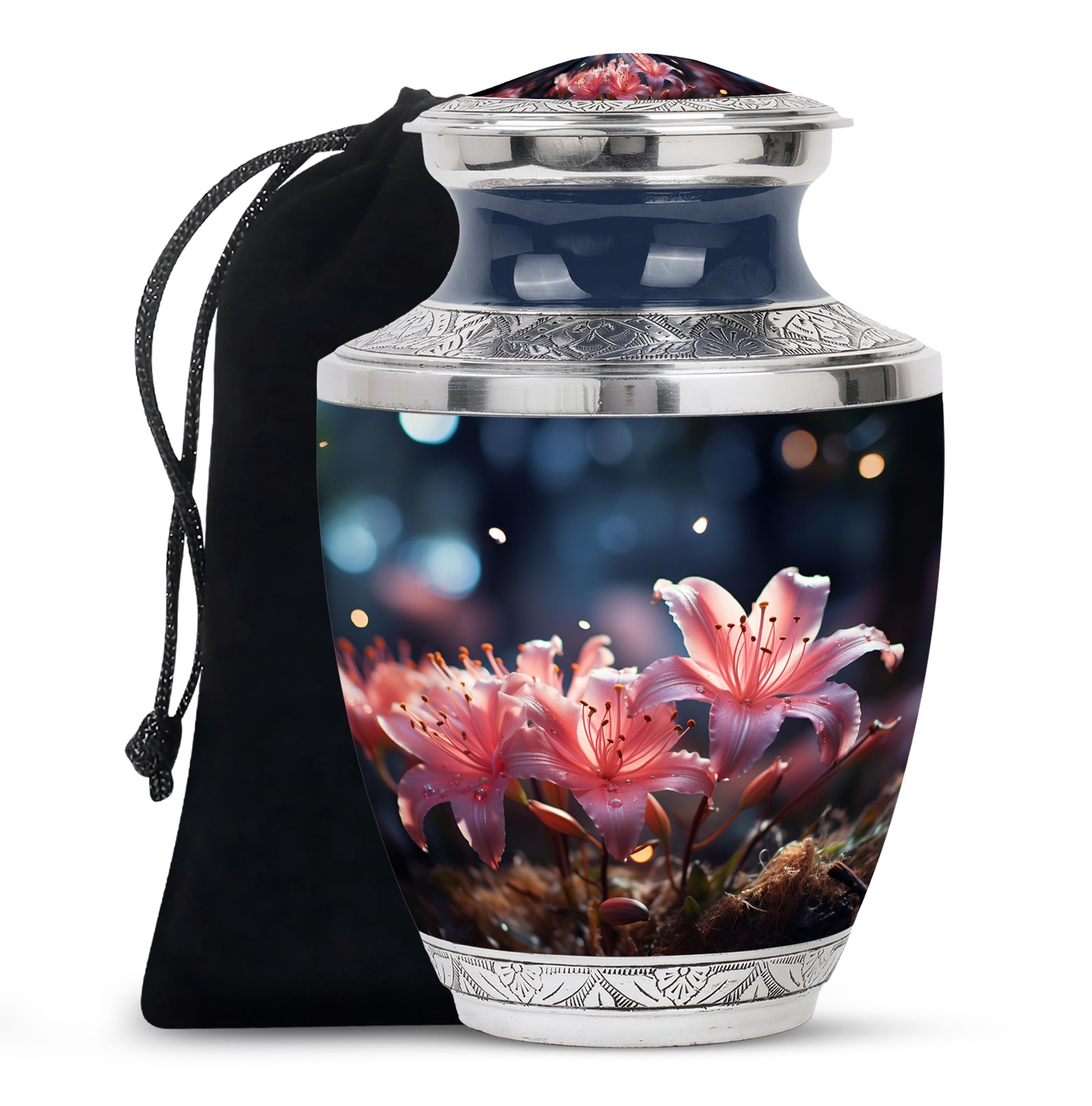 Soft Pink Lily Funeral Urn For Ashes - Decorative Adult Cremation Urn