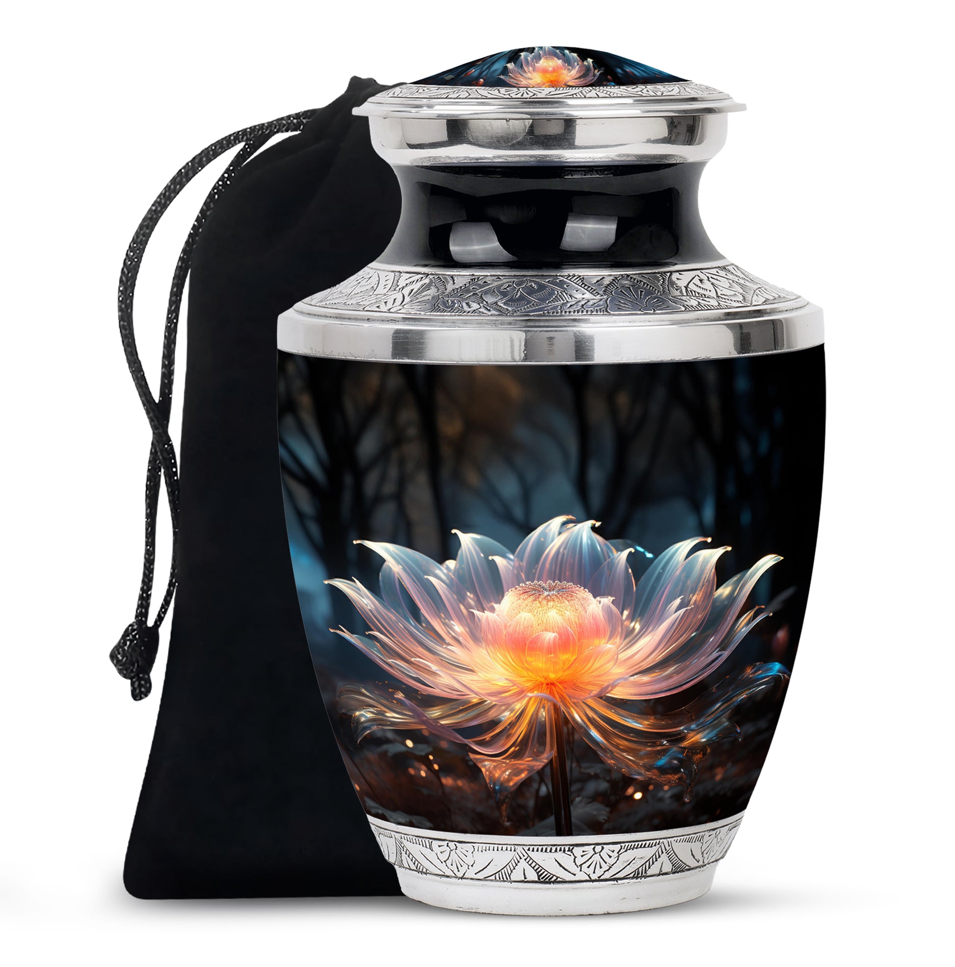 Lily Forest Theme Cremation Urn - Aluminium Funeral Urn For Loved Ones