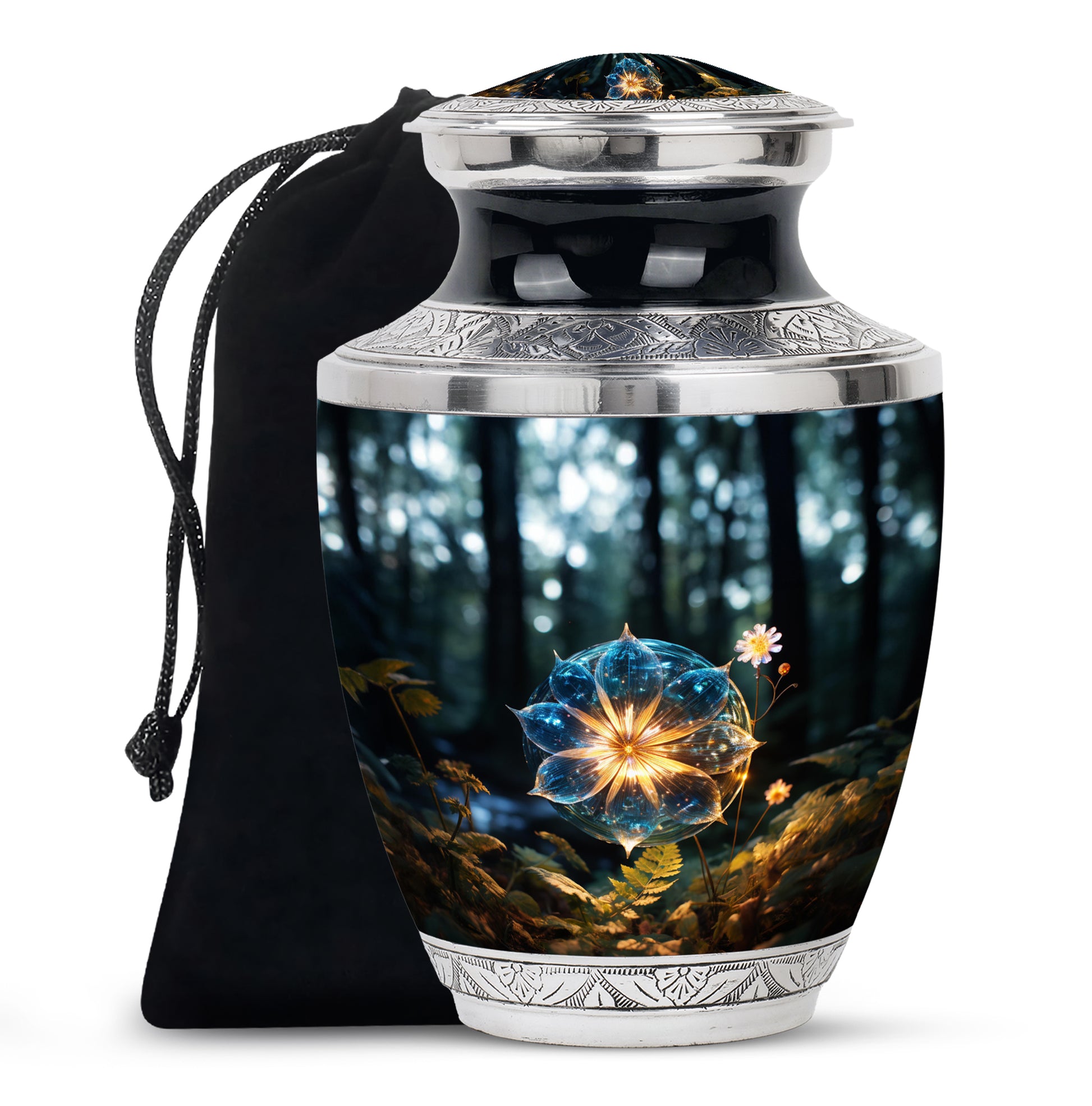 Mystic Forest Flower Cremation Urn - Fantasy Memorial Urn For Human Ashes