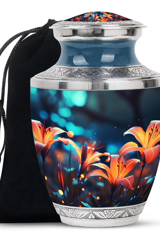 Lily Theme Memorial Urn - Funeral Urn For Male & Female