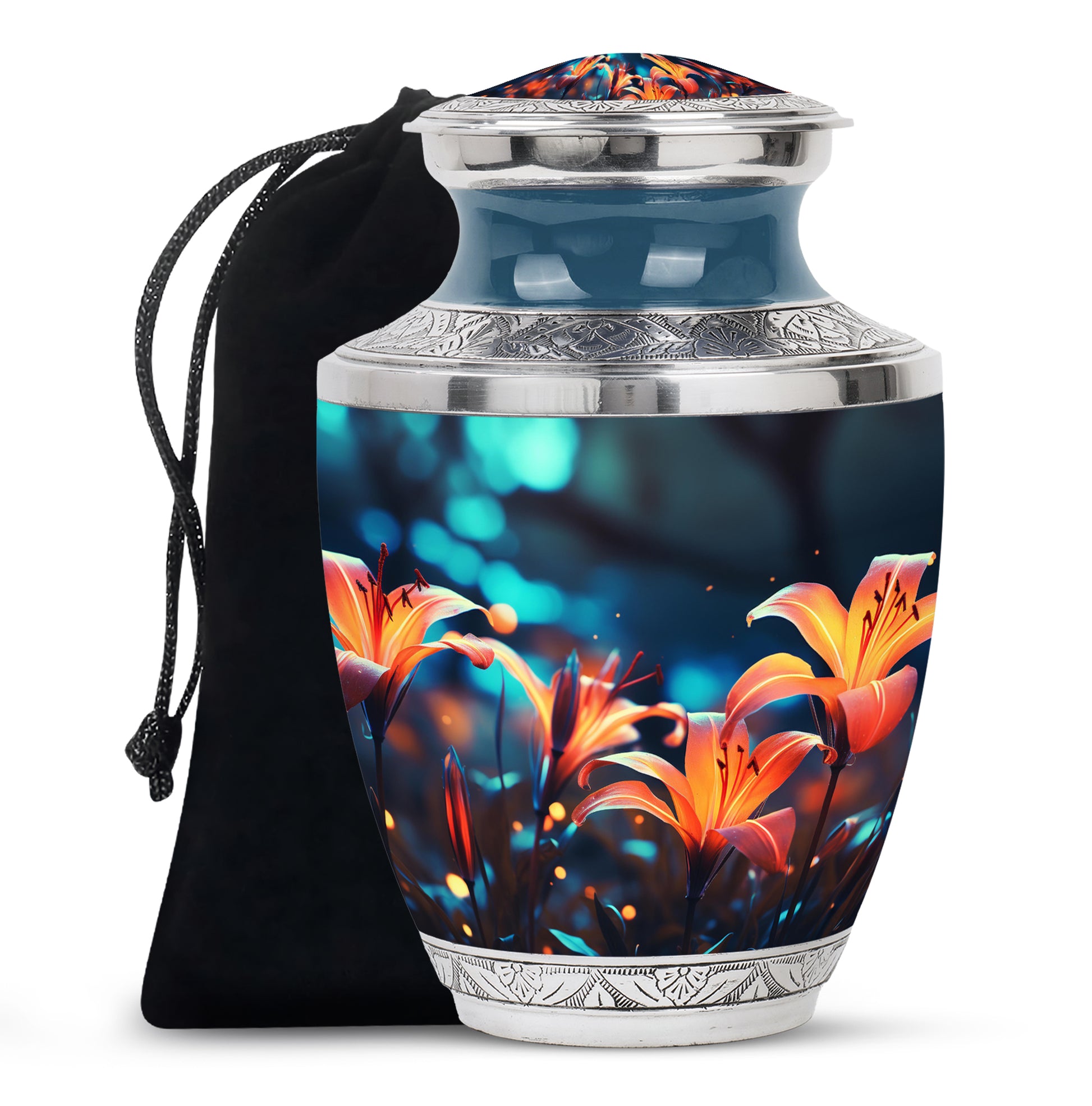 Lily Theme Memorial Urn - Funeral Urn For Male & Female