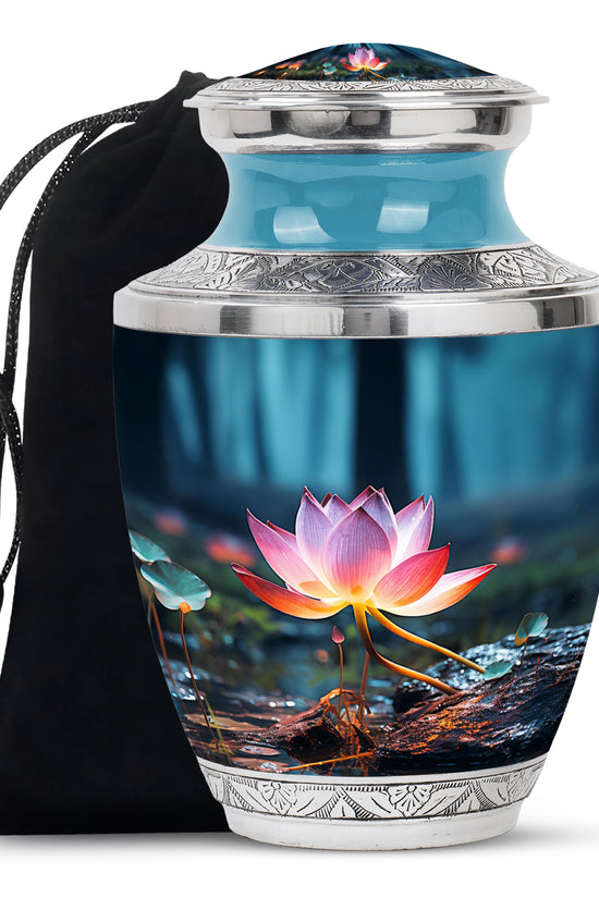 Lotus Flower Theme Cremation Urn - Aluminum Urn For Adult Ashes