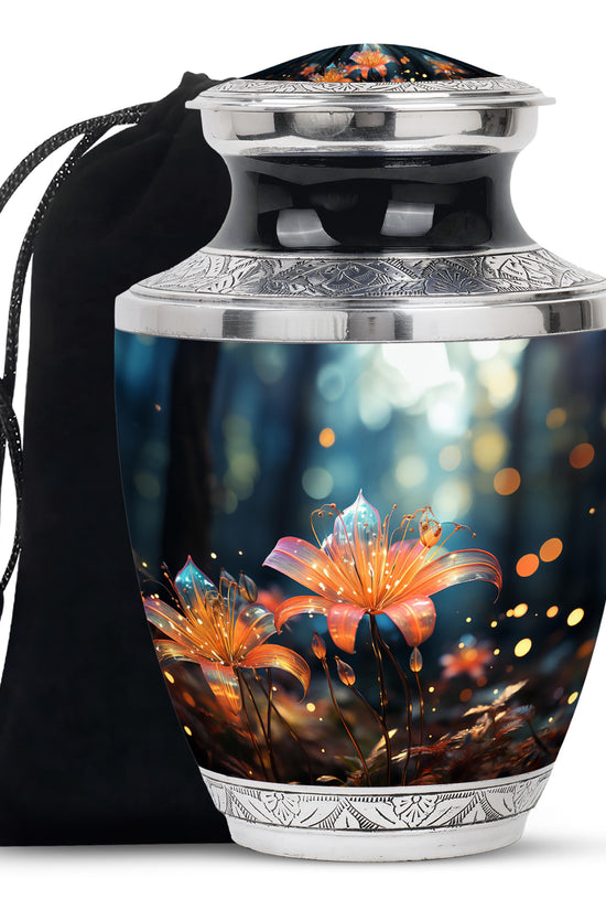 Orange Lily Funeral Urn For Ashes - Large Memorial Urn For Ashes