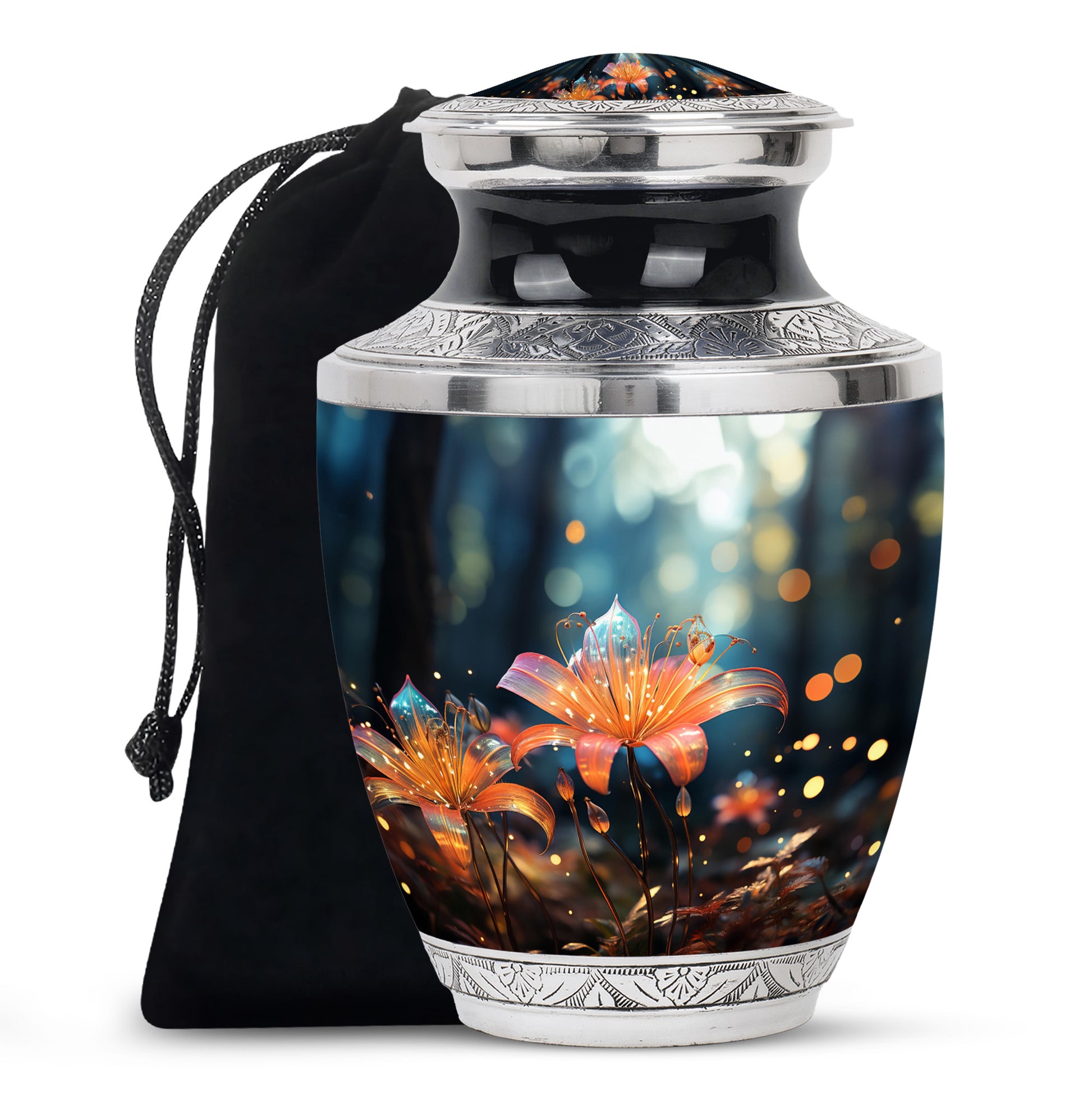 Orange Lily Funeral Urn For Ashes - Large Memorial Urn For Ashes