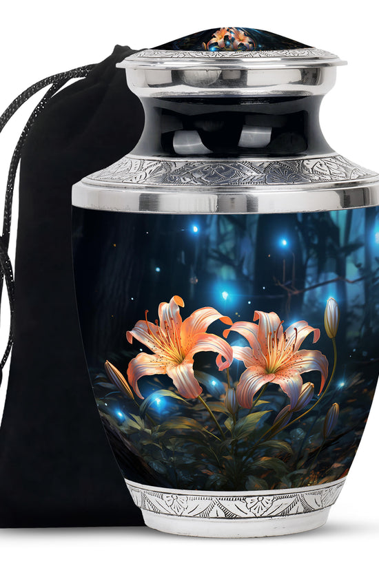 Orange Lily Cremation Urn - Floral Theme Funeral Urn For Loved Ones