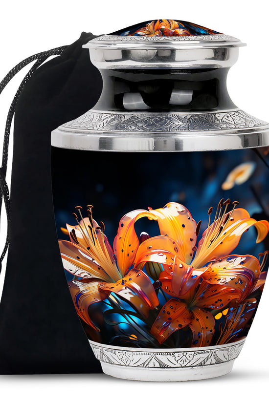 Tiger Lily Cremation Urn - Elegant Floral Memorial Urn For Human Ashes