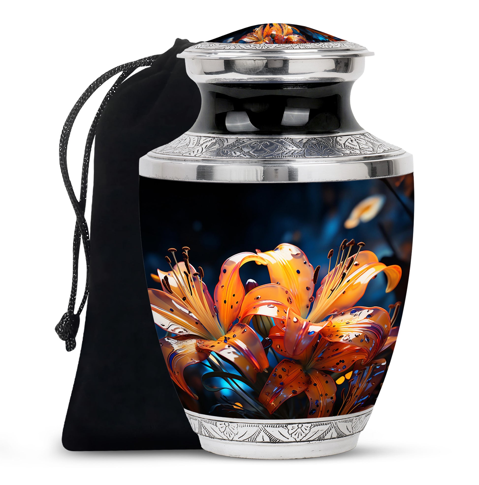 Tiger Lily Cremation Urn - Elegant Floral Memorial Urn For Human Ashes